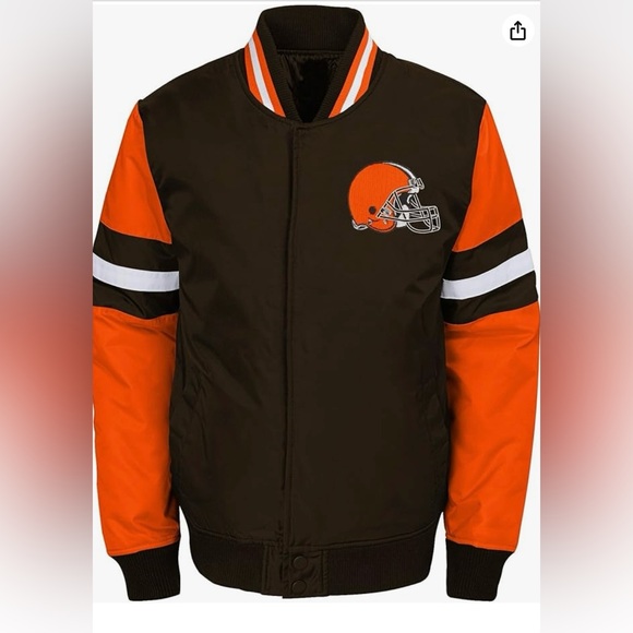 BOYS  Brown and Orange  CLEVELAND BROWNS  Jacket Embroidered letters and helmet - Picture 4 of 11